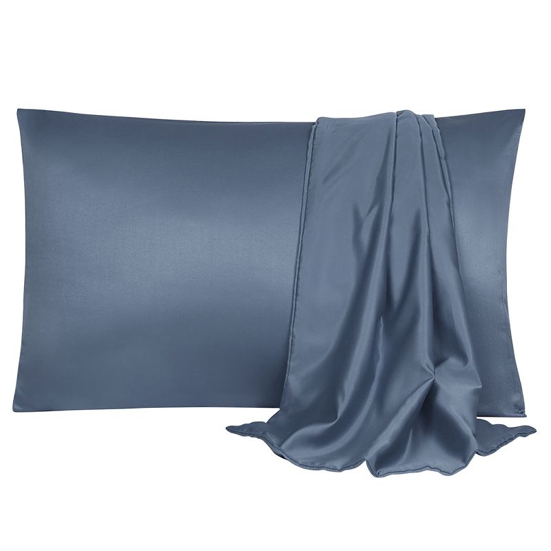 4 Pcs Queen 20"x30" Silk Satin Luxury Cooling Pillowcase Slate Gray - PiccoCasa, 1 of 7