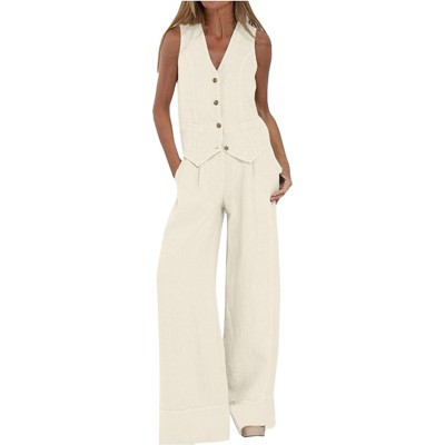 Mocamel Women's Elegant Commute Sleeveless Vest Wide and Leg Pants Set