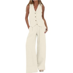 Mocamel Women's Elegant Commute Sleeveless Vest Wide and Leg Pants Set - 1 of 4