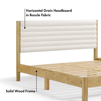 Natural Queen Platform Bed with Boucle Upholstered Headboard
