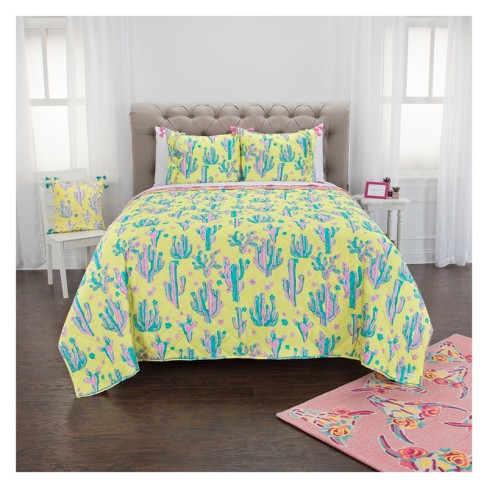 Twin Xl Cow Skull Cactus Quilt Set Yellow Simply Southern Target