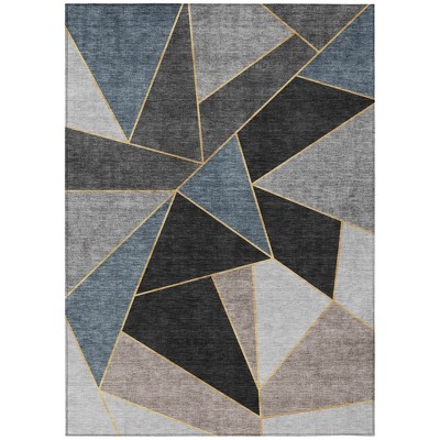 Blue Charcoal And Gray Geometric Washable Indoor Outdoor Area Rug