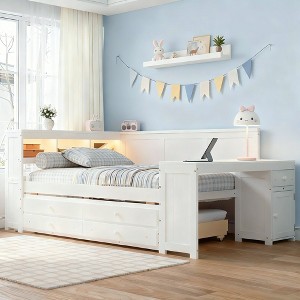 Luxystar Full Size Daybed with 3 Storage Shelves, 2 Drawers, Trundle, Charging Station, LED Light, Desk and Cabinet - 1 of 4
