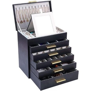 6-Layer Pink Jewelry Box with 5 Drawers & Necklace Hanger, Large Organizer Storage for Earrings and Necklaces - 1 of 4