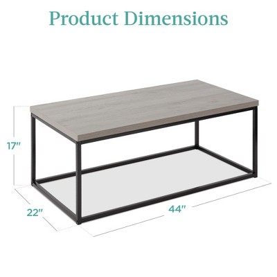 Modern Industrial Rectangular Coffee Table with Wood Grain Top and Metal Frame