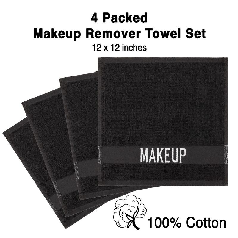 American Soft Linen, Makeup Remover Face Cloth, 100% Cotton Makeup Towels, 4 Packed Face Towels, 12x12 inches, Black, 2 of 8