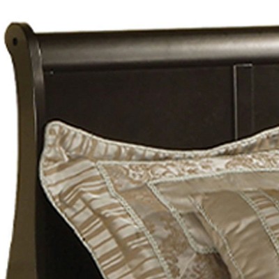 Louis Philippe III Traditional Black Pine Full Sleigh Bed with Headboard