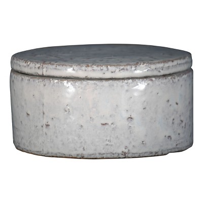 White Terracotta Lidded Decorative Storage Canister - Foreside Home & Garden