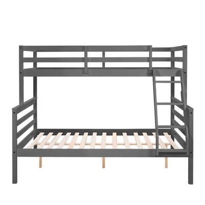 Dsvimoy Bed Wooden Twin Over Full with Safety Guardrails and Ladder for Kids, Gray, 78.35"*59.06"*61.81"