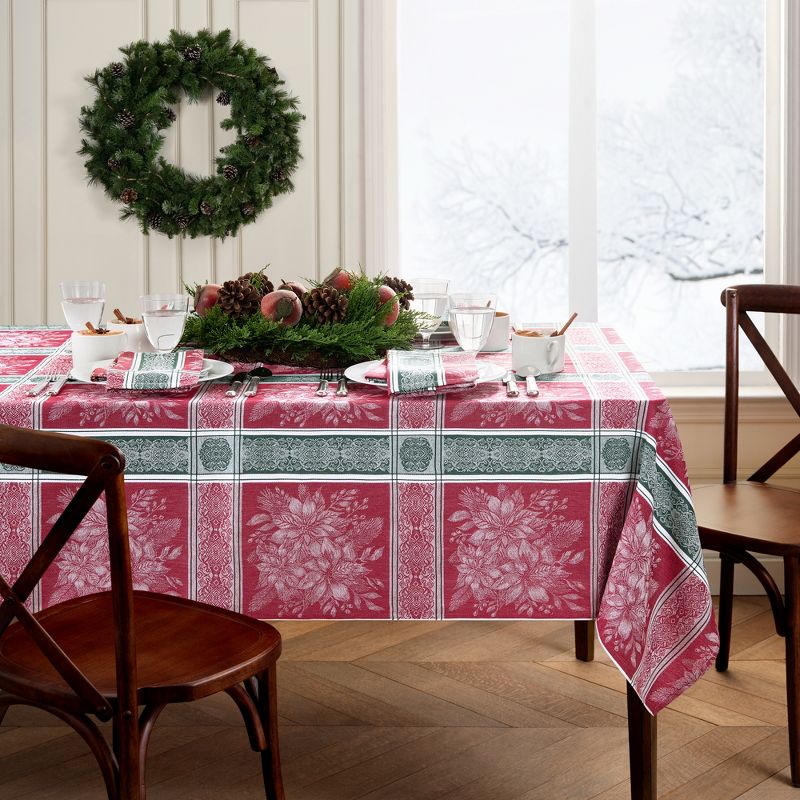 Poinsettia Plaid Jacquard Tablecloth - Elrene Home Fashions, 1 of 4