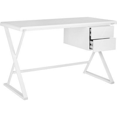 Transitional White Lacquered Home Office Desk with Crossed Legs