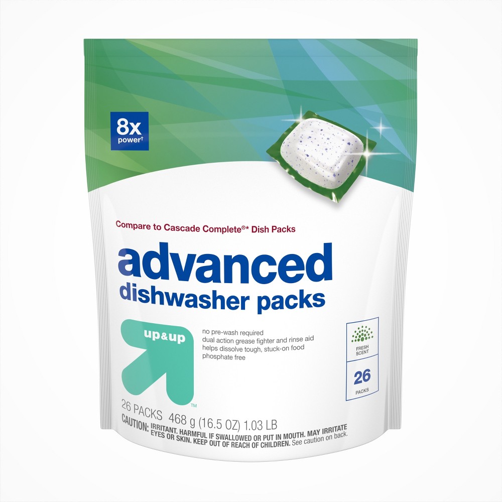 Up&Up Dishwasher Advanced Detergent Pacs - 26ct (Compare to Cascade Complete Dish Packs)