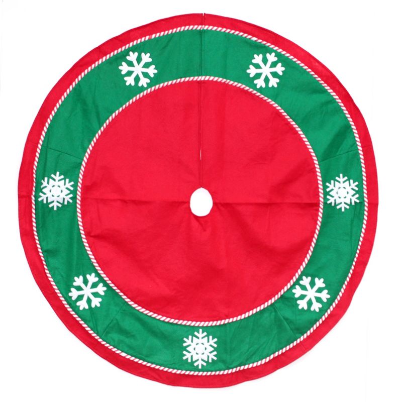Northlight 48" Red and Green Snowflakes Christmas Tree Skirt, 1 of 4