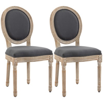 HOMCOM French-Style Upholstered Dining Chairs Set of 2, Armless Accent Side Chairs with Linen-Touch Upholstery, Set of 2, Gray