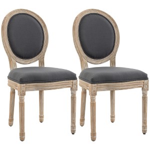HOMCOM French-Style Upholstered Dining Chairs Set of 2, Armless Accent Side Chairs with Linen-Touch Upholstery, Set of 2, Gray - 1 of 4