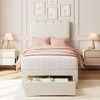 Twin Bed Frame with Drawer, Velvet Upholstered Platform Bed with Headboard, Wooden Slats Support - 4 of 4