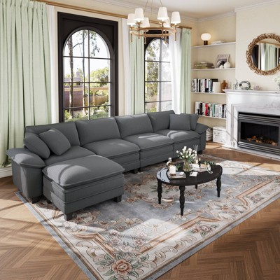 Captiva Designs Cloud Modular Sectional Sofa, 157.5" L-Shaped Couch with Movable Ottoman, 5-Seater