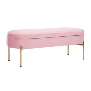 LumiSource 48" Chloe Storage Bench Velvet/Metal Gold/Blush Pink: Elegant Ottoman for Bedroom, Entryway Seating with Metal Frame - 1 of 4