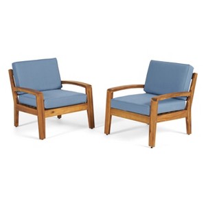 Christopher Knight Home Parma Outdoor Acacia Wood Club Chairs with Water-Resistant Cushions (Set of 2) - 1 of 4