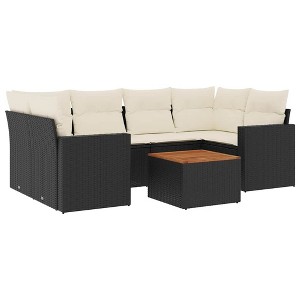 vidaXL 7 Piece Patio Sofa Set with Cushions - Black and Cream - 1 of 4
