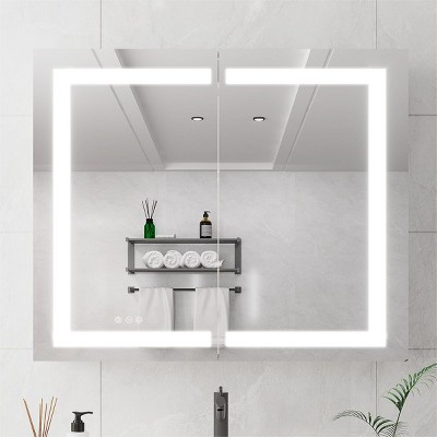 Medicine Cabinet With Lights,Recessed Medicine Cabinet With Mirror,Surface Mount Bathroom Cabinet,Glass Shelf Cabinet,Shaving Cabinet-The Pop Home
