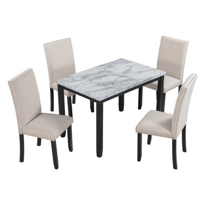 Modernluxe Faux Marble 5-piece Dining Set Table With 4 Thicken Cushion ...