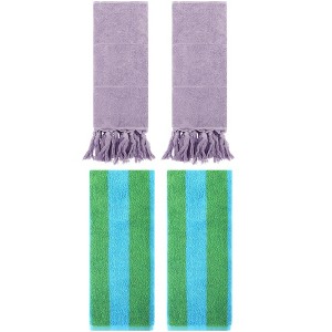 REGALWOVEN 4 Packs Striped and Solid Tassels Absorbent Soft Cotton Hand Towel for Bathroom - 1 of 4