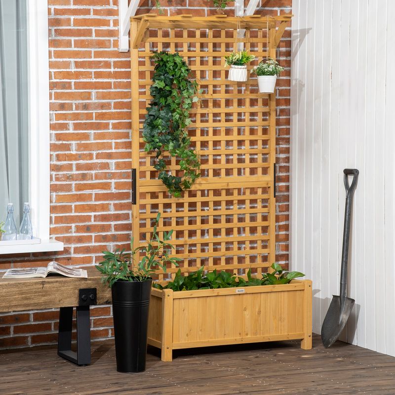 Outsunny Wood Planter with Trellis, Raised Garden Bed for Climbing Plants w/ Drainage Holes & Roof, 35.5" x 17.75" x 72", 5 of 7