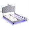 Okak Queen Size Bed Frame Upholstered Bed Button Tufted with Curve Design - Strong Wood Slat Support, Light Grey Velvet, LED light - 3 of 4
