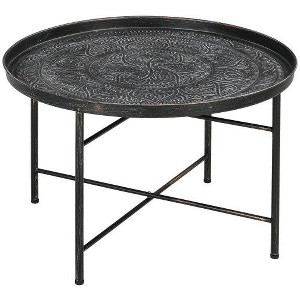 SYFERLORY 24" Round Coffee Table with Hammered Tray Top, Vintage Metal Center Table for Living Room, Bedroom, Side Table, Pewter - 1 of 1