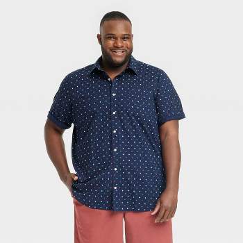 Men's Star Print Short Sleeve Button-Down Shirt - Goodfellow & Co™ Heathered Navy Blue