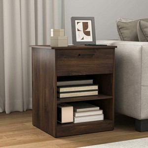 Resenkos Wood Nightstand With Charging Station, Bedside Table With Wood Drawers And Open Shelf, Night Stand With Storage For Bedroom, - 1 of 4
