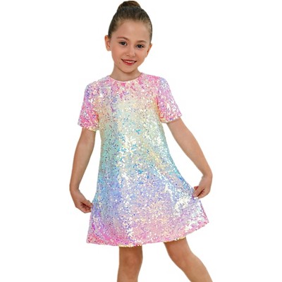 2Bunnies Girls' Ombre Sequin Short Sleeve Dress