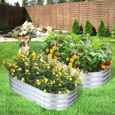 Aoodor Galvanized Raised Garden Bed Kit, Outdoor Garden Planter Oval Large Boxes for Vegetables, Flowers, Herbs - Silver