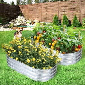Aoodor Galvanized Raised Garden Bed Kit, Outdoor Garden Planter Oval Large Boxes for Vegetables, Flowers, Herbs - Silver - 1 of 4
