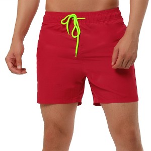 Lars Amadeus Men's Summer Beach Solid Color Mesh Lining Drawstring Waist Swim Shorts - 1 of 4