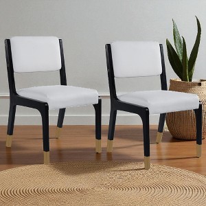 Modern Farmhouse Dining Chairs Set of 2, Upholstered Side Chairs with Solid Rubberwood Legs and Padded Seat for Kitchen or Dining Room - 1 of 4