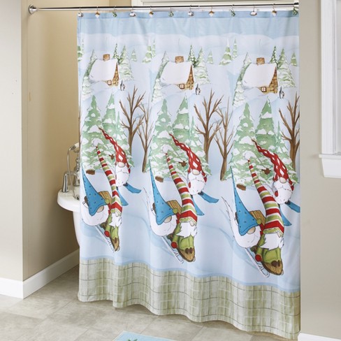 Lakeside Winter Gnome, Snowman Outhouse Shower Curtain