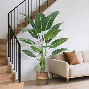 Artificial Bird of Paradise Plant Fake Palm Tree, 8 Trunks Faux Leaves for Indoor Outdoor Decor, Housewarming Gift - 1 of 4