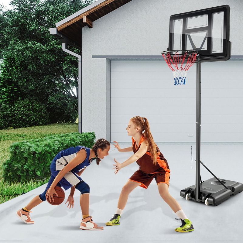 Costway 4.25-10FT Portable Adjustable Basketball Hoop System with 44'' Backboard 2 Nets, 2 of 11