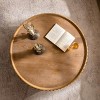 36.2" Natural Modern Round Wood Coffee Table with Fluted Pedestal Base, Handcrafted Solid Wood Veneer Center Table for Living Room -3irtyhousy - 2 of 4