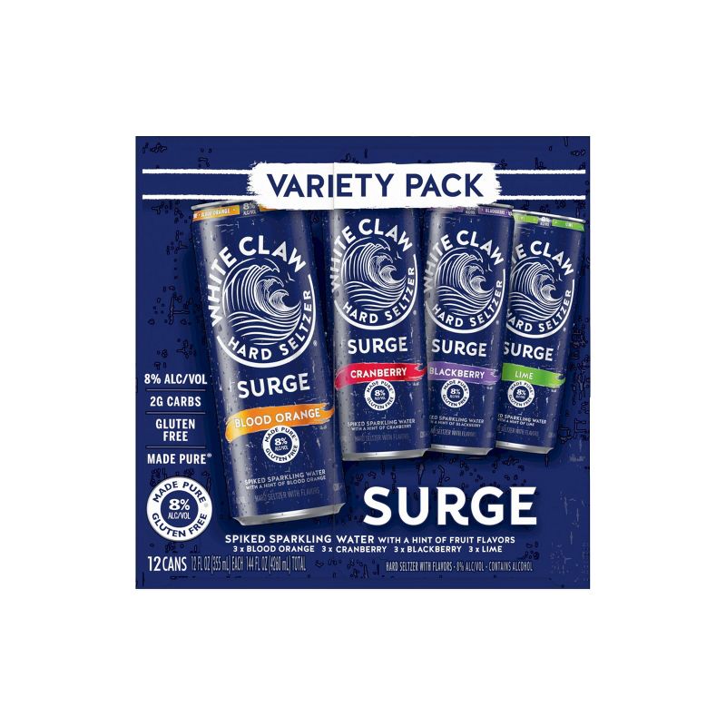 White Claw SURGE Hard Seltzer Variety Pack - 12pk/12 fl oz Slim Cans, 5 of 10