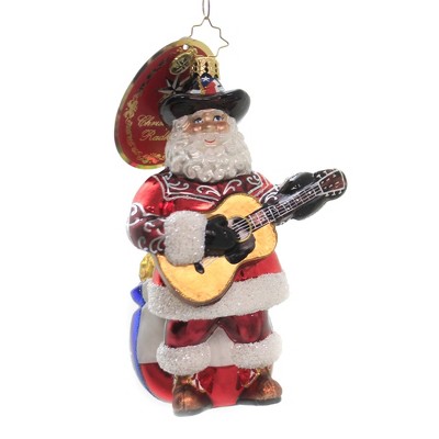 Christopher Radko 6.0" Boot Scootin Santa Ornament Texas Flag Guitar  -  Tree Ornaments