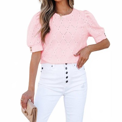 Women's Scarlet Flower Textured Short Sleeve Top - Threaded Pear