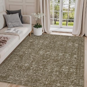 Washable Area Rugs, Non-Slip Large Indoor Carpet, Stain Resistant Oriental Distressed Carpet, Traditional Floral Area Rug for Living Room Bed Room - 1 of 4