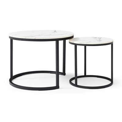SEVOBAL Coffee Tables Set 2 Coffee Table Round Farmhouse Coffee Table Wood Cocktail Table Modern Accent Table Industrial Nightstand