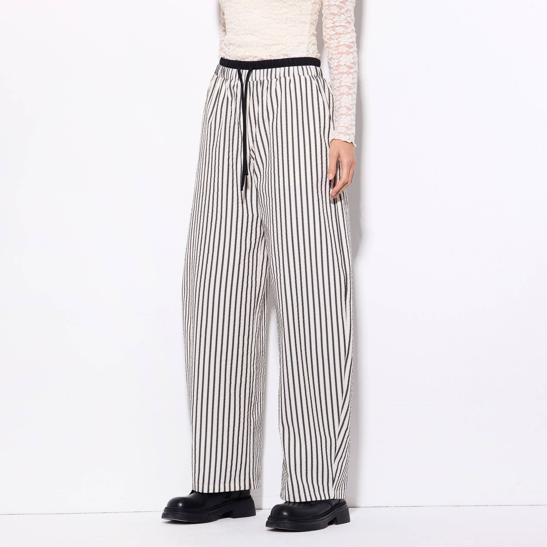 Women's Double Waist Wide Leg Pants - Wild Fable™ White/Black Striped