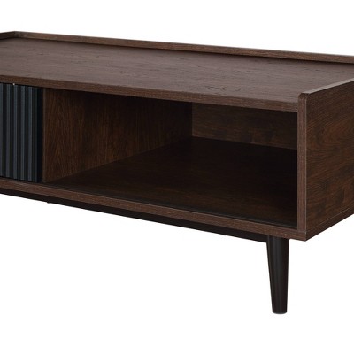 Duane Dark Brown and Black Ribbed Wood Coffee Table with Storage