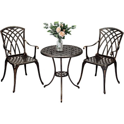 3-Piece Patio Bistro Set Aluminum Outdoor Table and Chairs Set All-Weather Patio Furniture for Garden/Backyard/Porch/Balcony/Lawn/Pool