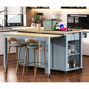 Coolbibila-47''Kitchen Island With Extendable Dining Table, Rubber Wood Veneer Kitchen Table With Internal Storage Rack, Kitchen Island - 1 of 4
